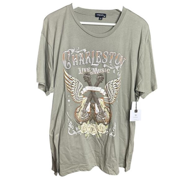 Originality Tops - Originality Charlestone Live Music Short Sleeve T-Shirt womens Size Medium NWT